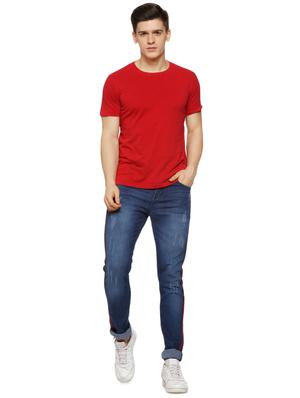 blue light washed side taped ripped denim jeans - 16442966 - Standard Image - 4