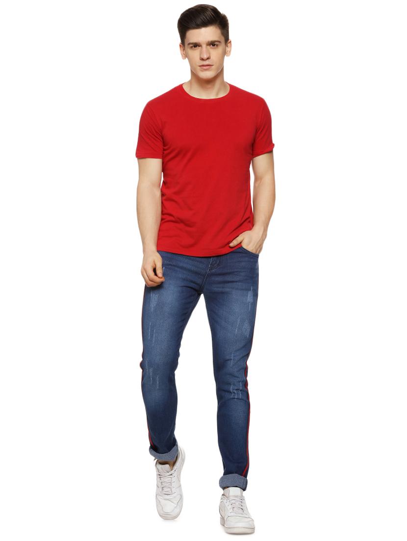 blue light washed side taped ripped denim jeans - 16442966 - Zoom Image - 4