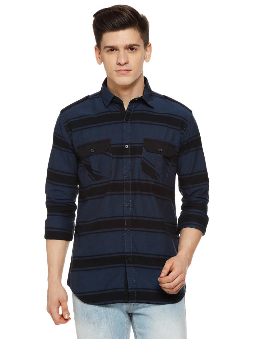 navy blue striped casual shirt - 16442986 - Zoom Image - 1