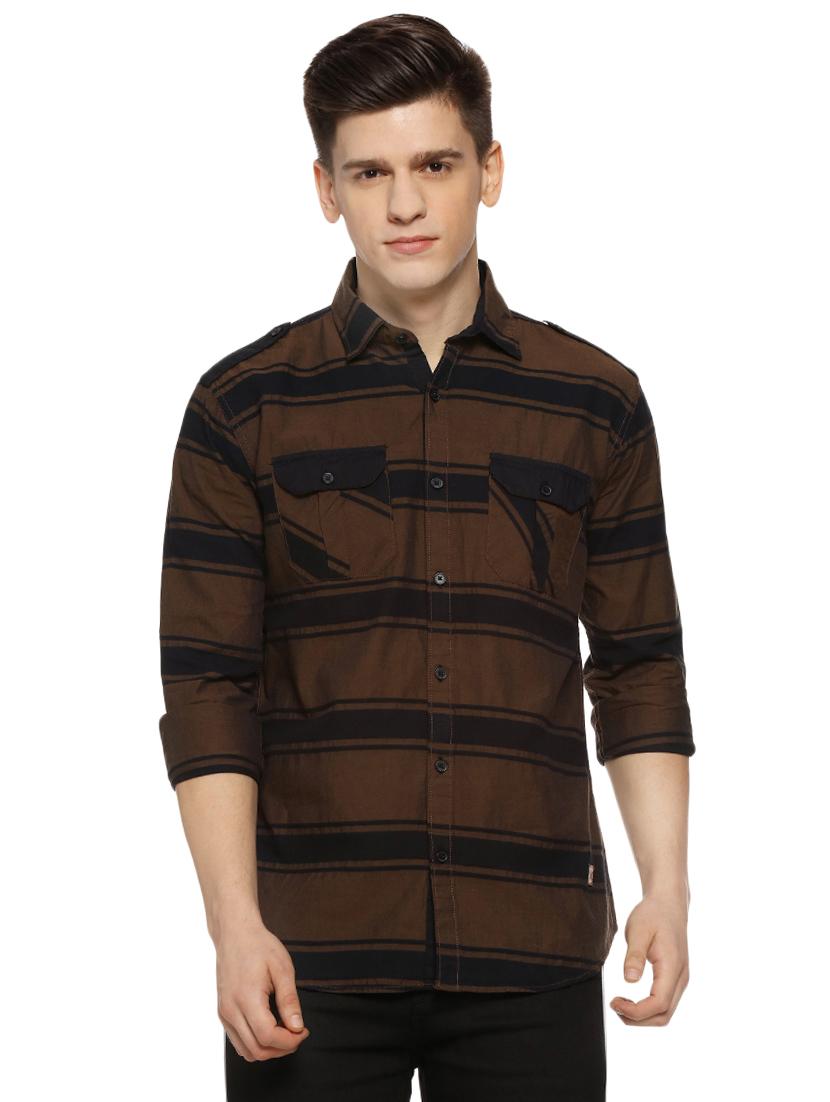 brown striped casual shirt - 16442987 - Zoom Image - 1