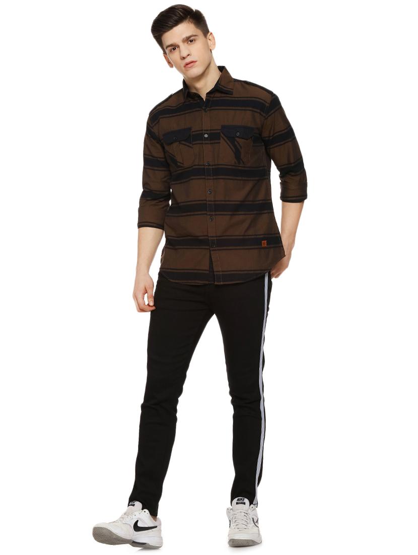 brown striped casual shirt - 16442987 - Zoom Image - 4