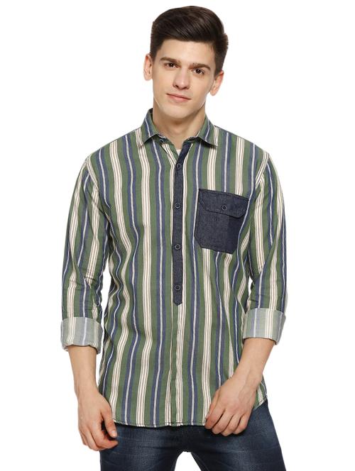 green striped short kurta - 16442993 - Standard Image - 1