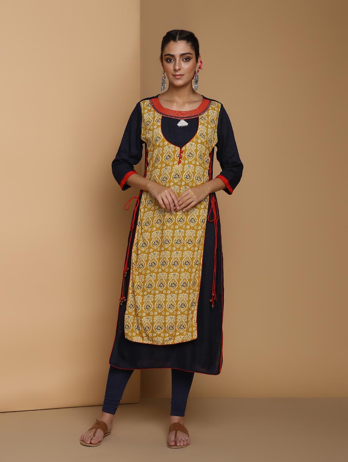 block printed layered kurta - 16444628 - Zoom Image - 1