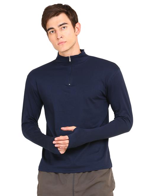 navy blue solid thumb hole t-shirt - 16444992 - Very Small Image - 1