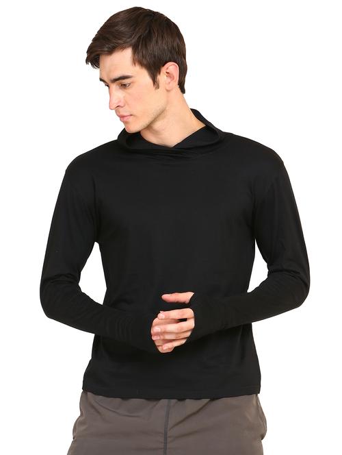 black solid hooded t-shirt - 16445002 - Standard Image - 1