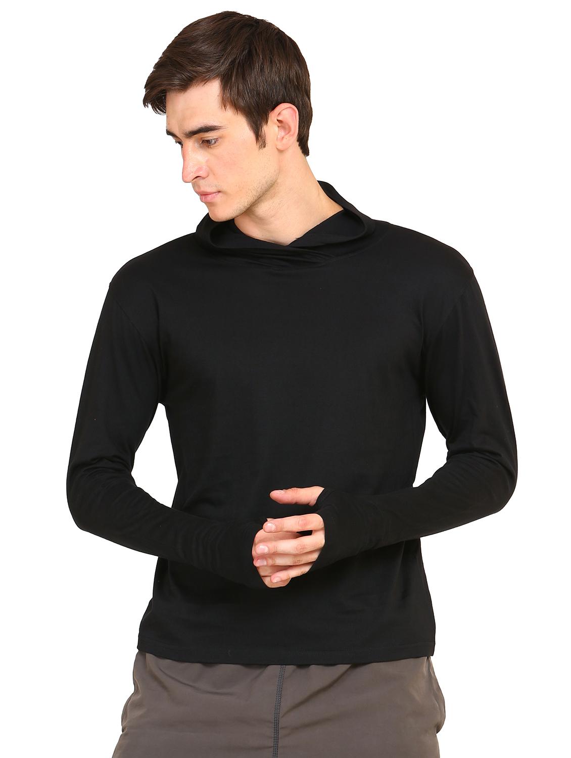 black solid hooded t-shirt - 16445002 - Zoom Image - 1
