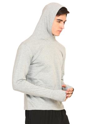 grey solid hooded t-shirt - 16445003 - Standard Image - 2