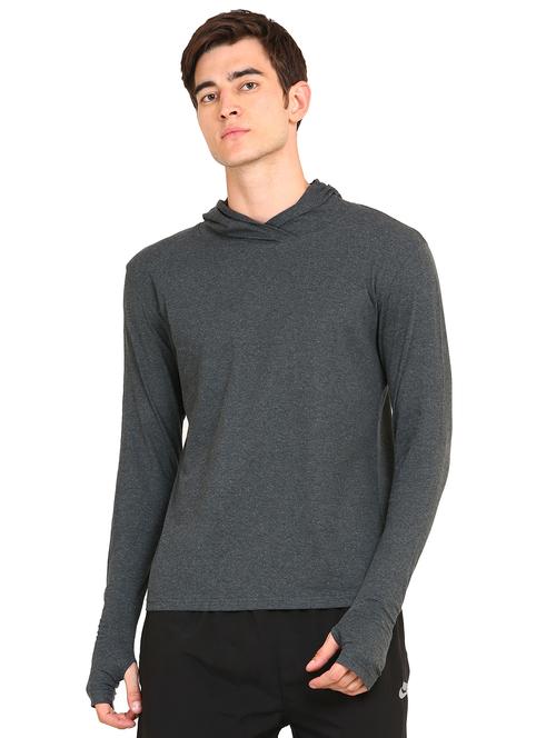 grey solid hooded t-shirt - 16445004 - Standard Image - 1