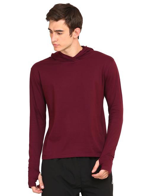maroon solid hooded t-shirt - 16445008 - Standard Image - 1