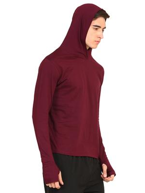 maroon solid hooded t-shirt - 16445008 - Standard Image - 2