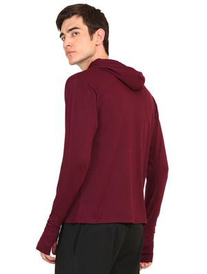 maroon solid hooded t-shirt - 16445008 - Standard Image - 3