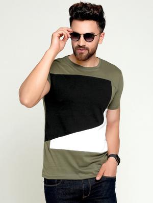 olive green color block t-shirt - 16445114 - Standard Image - 2