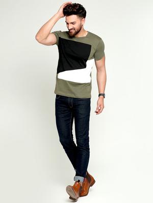 olive green color block t-shirt - 16445114 - Standard Image - 4