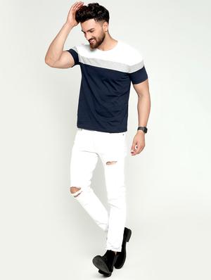 navy blue color block t-shirt - 16445118 - Standard Image - 4