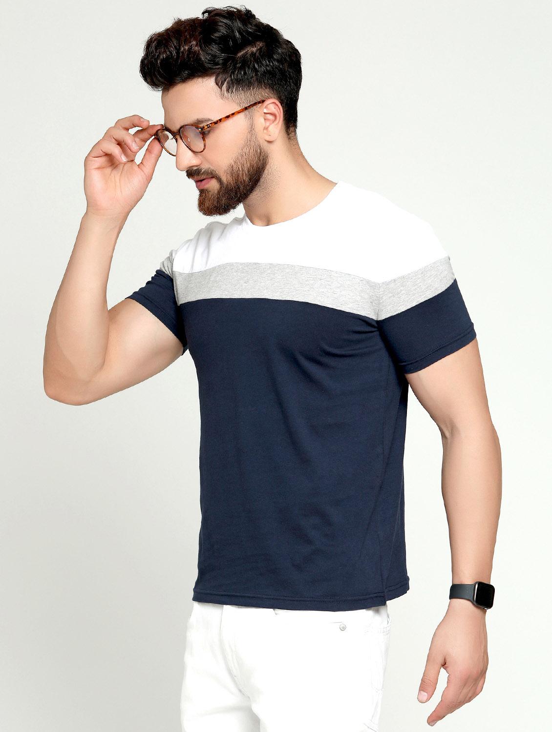 navy blue color block t-shirt - 16445118 - Zoom Image - 2