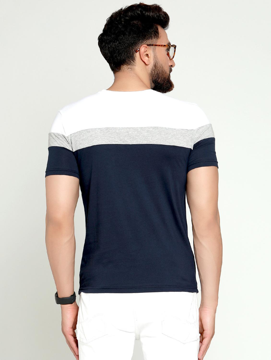 navy blue color block t-shirt - 16445118 - Zoom Image - 3
