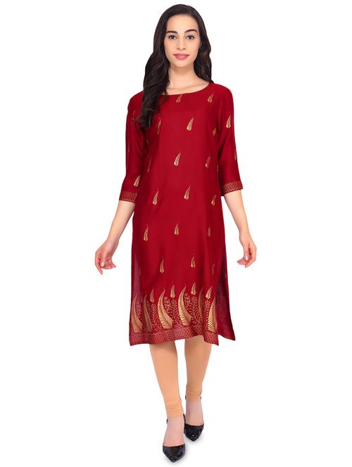 gold foil printed straight kurta - 16445400 - Standard Image - 1