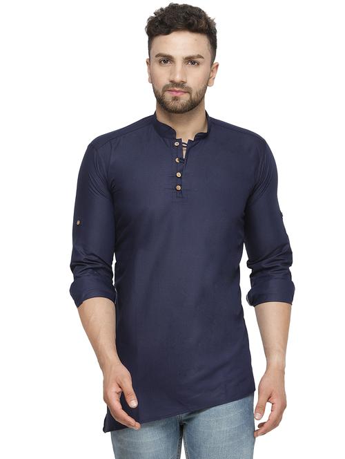 navy blue solid short kurta - 16445494 - Very Small Image - 1