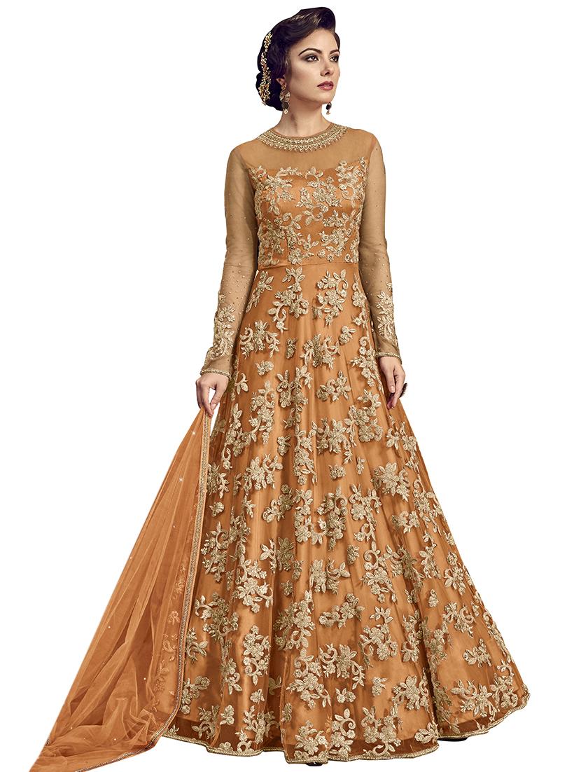 embroidered anarkali semi-stitched suit - 16446807 - Zoom Image - 1