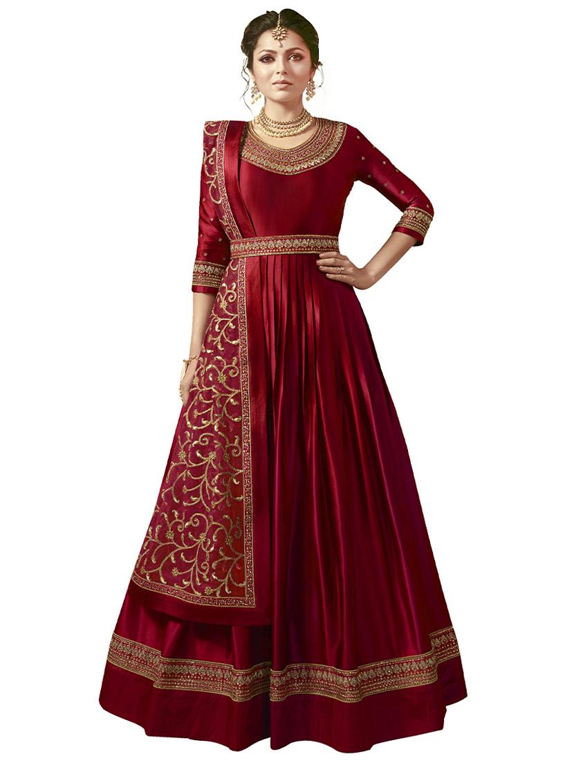 embroidered anarkali semi-stitched suit - 16446819 - Zoom Image - 1