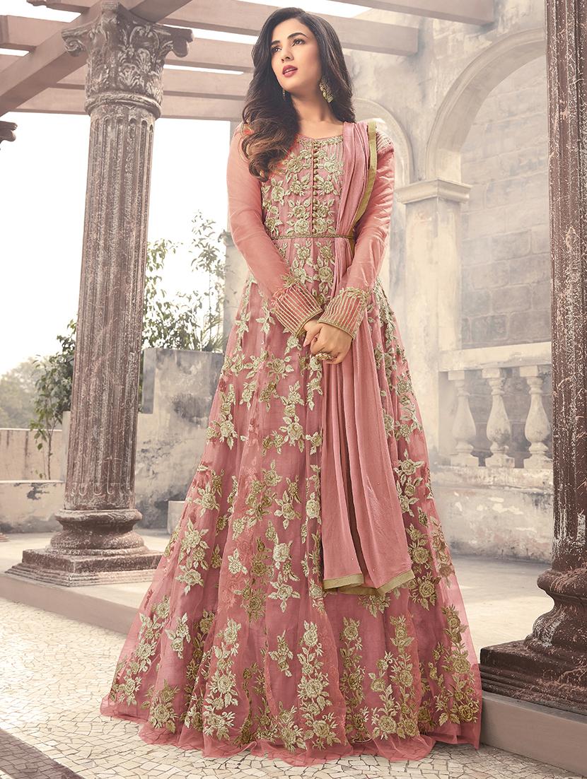 embroidered anarkali semi-stitched suit - 16446829 - Zoom Image - 1