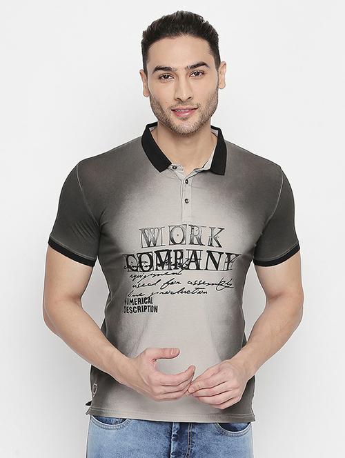 grey chest print polo t-shirt - 16447035 - Standard Image - 1