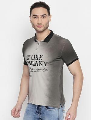 grey chest print polo t-shirt - 16447035 - Standard Image - 2