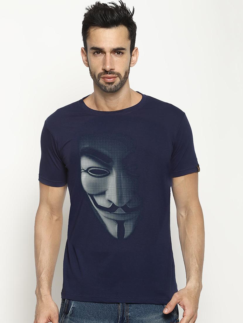 navy blue chest print t-shirt - 16447476 - Zoom Image - 1
