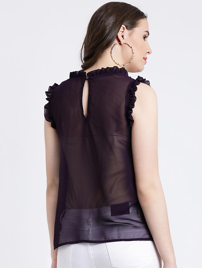 ruffle trim sheer top - 16448338 - Zoom Image - 3