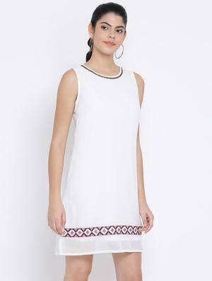 round neck embellished a-line dress - 16448859 - Standard Image - 2