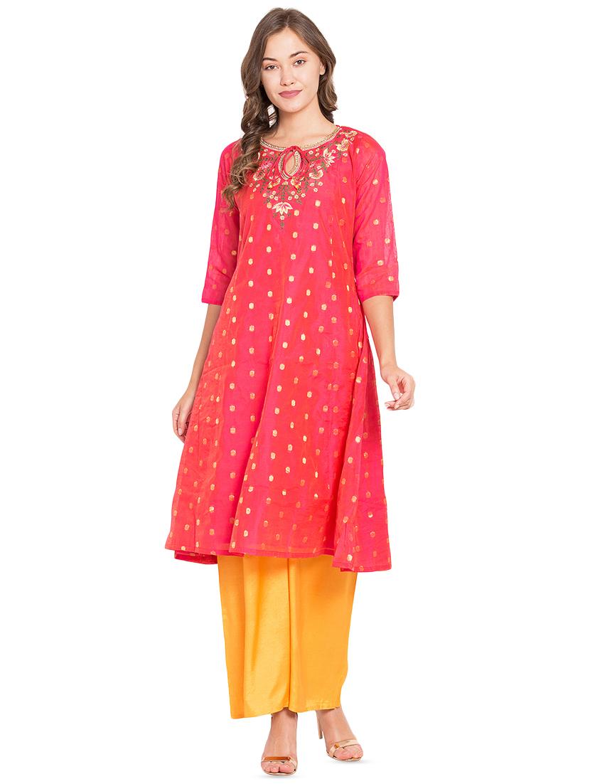 embroidered kurta palazzo set - 16450164 - Zoom Image - 1