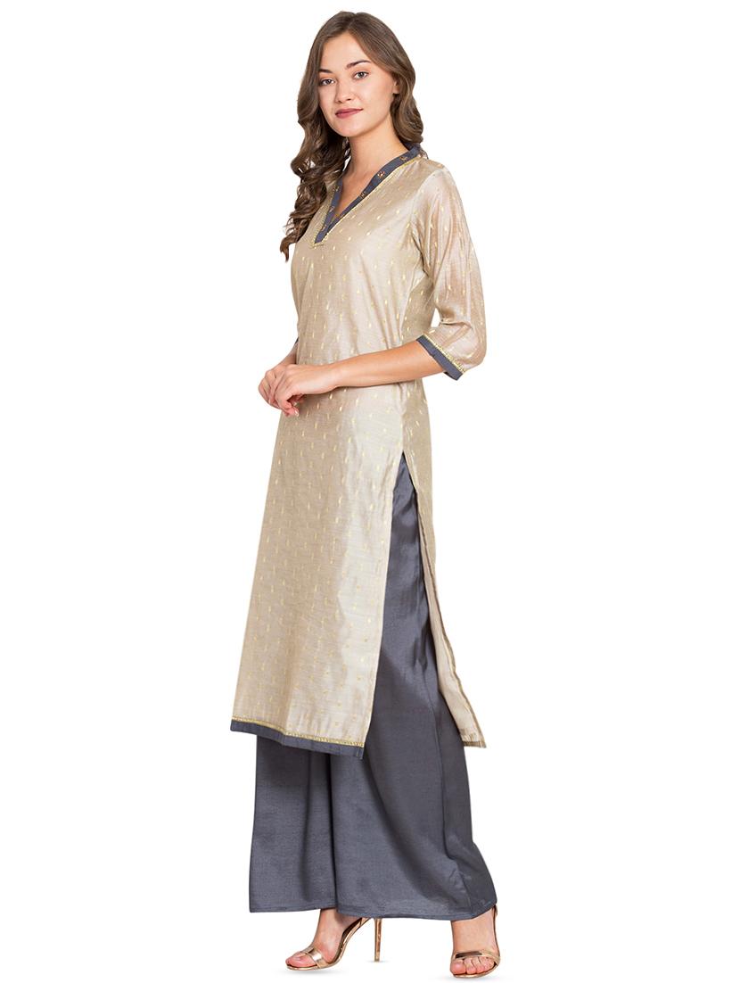 zari motifs kurta palazzo set - 16450166 - Zoom Image - 2