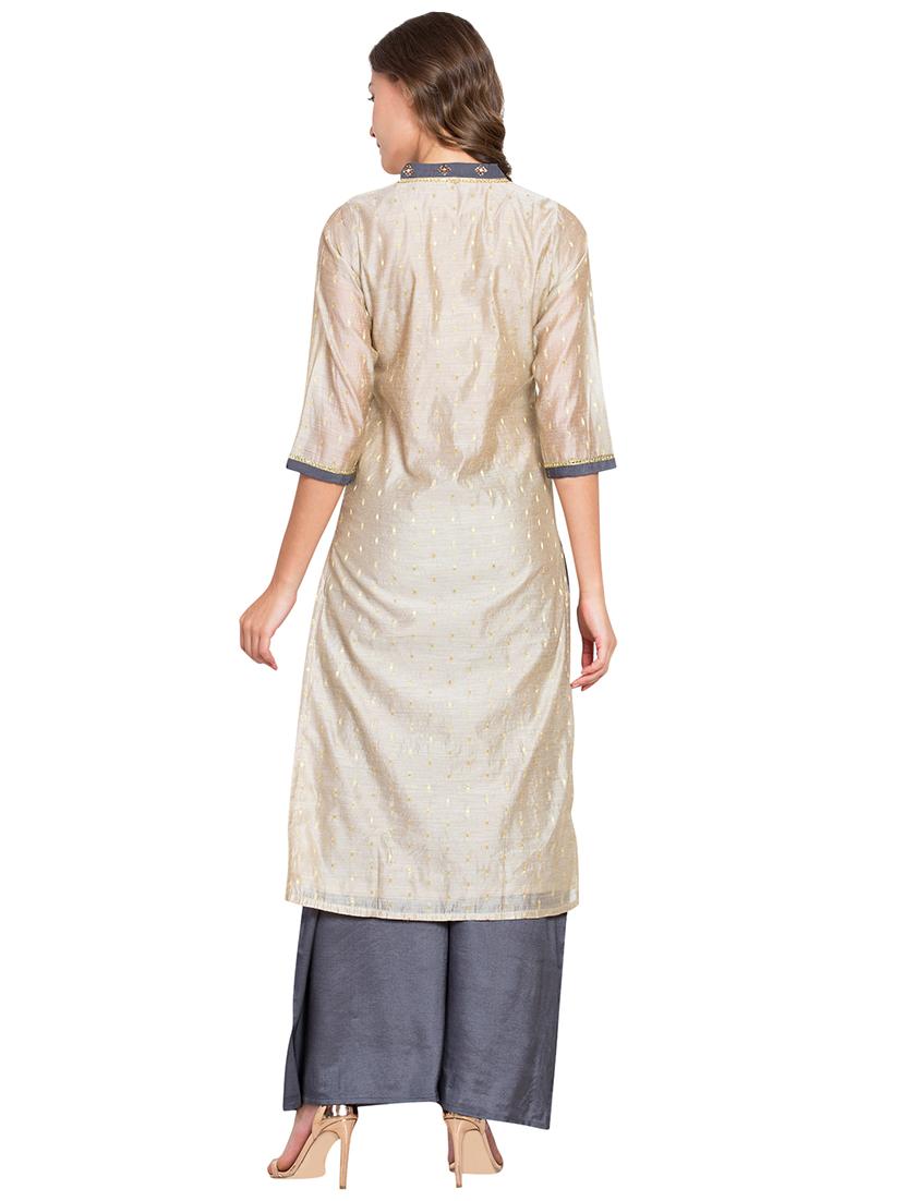zari motifs kurta palazzo set - 16450166 - Zoom Image - 3