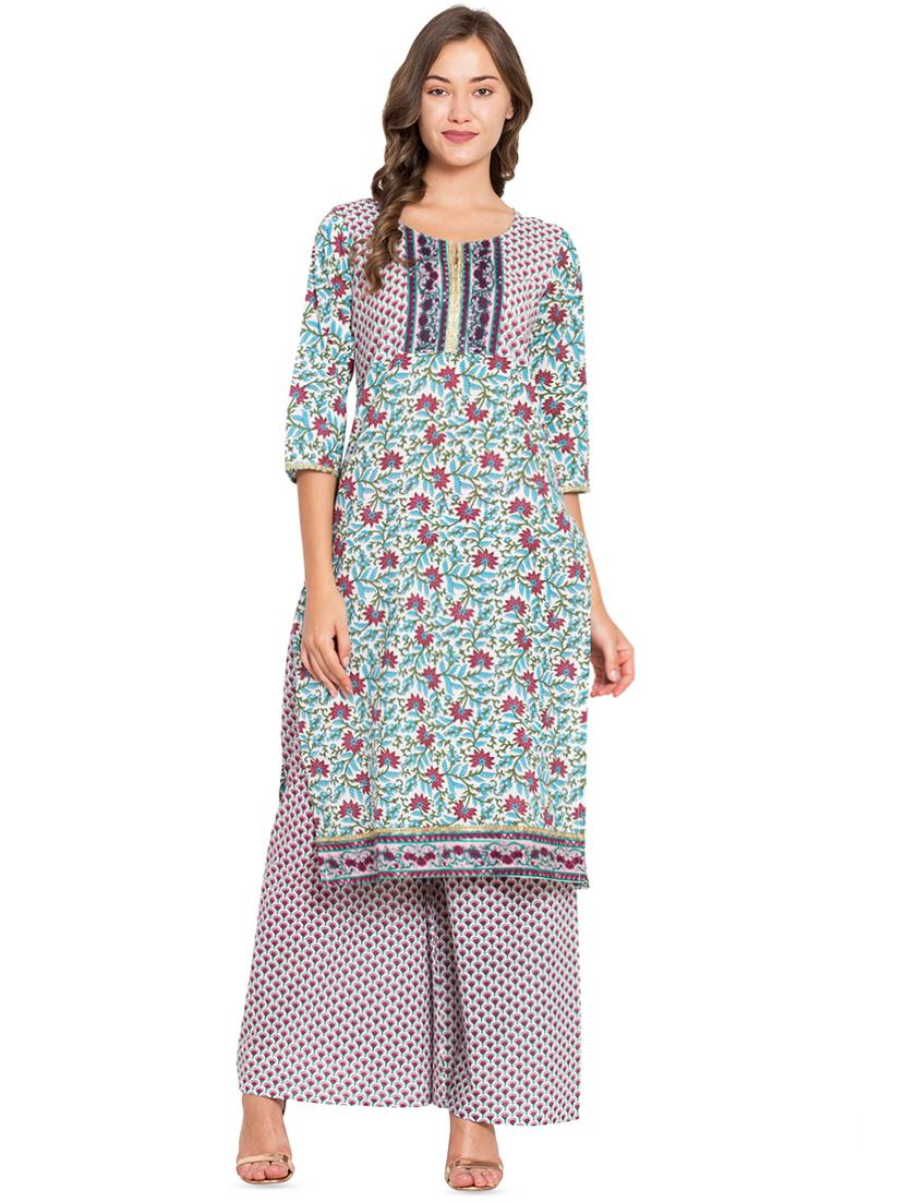 floral printed kurta palazzo set - 16450167 - Zoom Image - 1