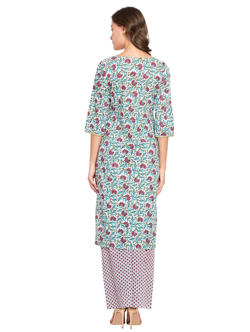 floral printed kurta palazzo set - 16450167 - Zoom Image - 3