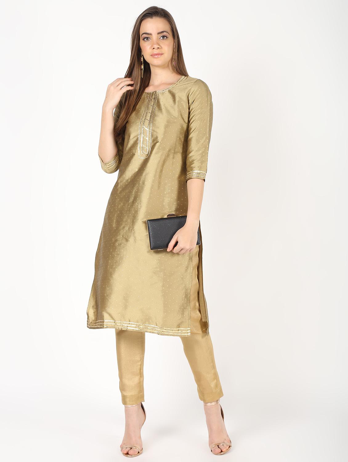 gota patti silk blend straight kurta - 16450300 - Zoom Image - 1