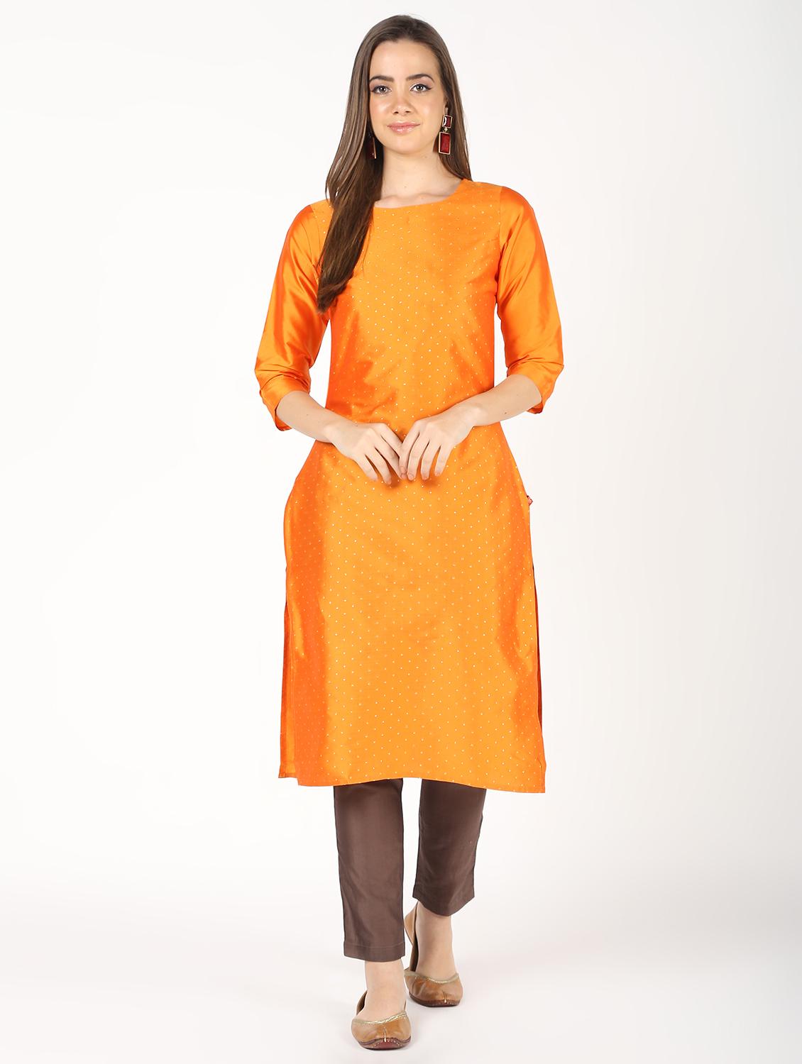 zari work silk blend straight kurta - 16450301 - Zoom Image - 1