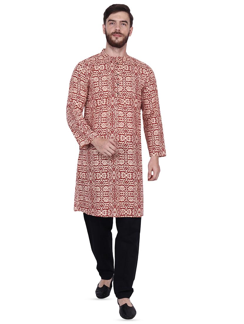 red printed kurta pyjama set - 16450325 - Zoom Image - 1