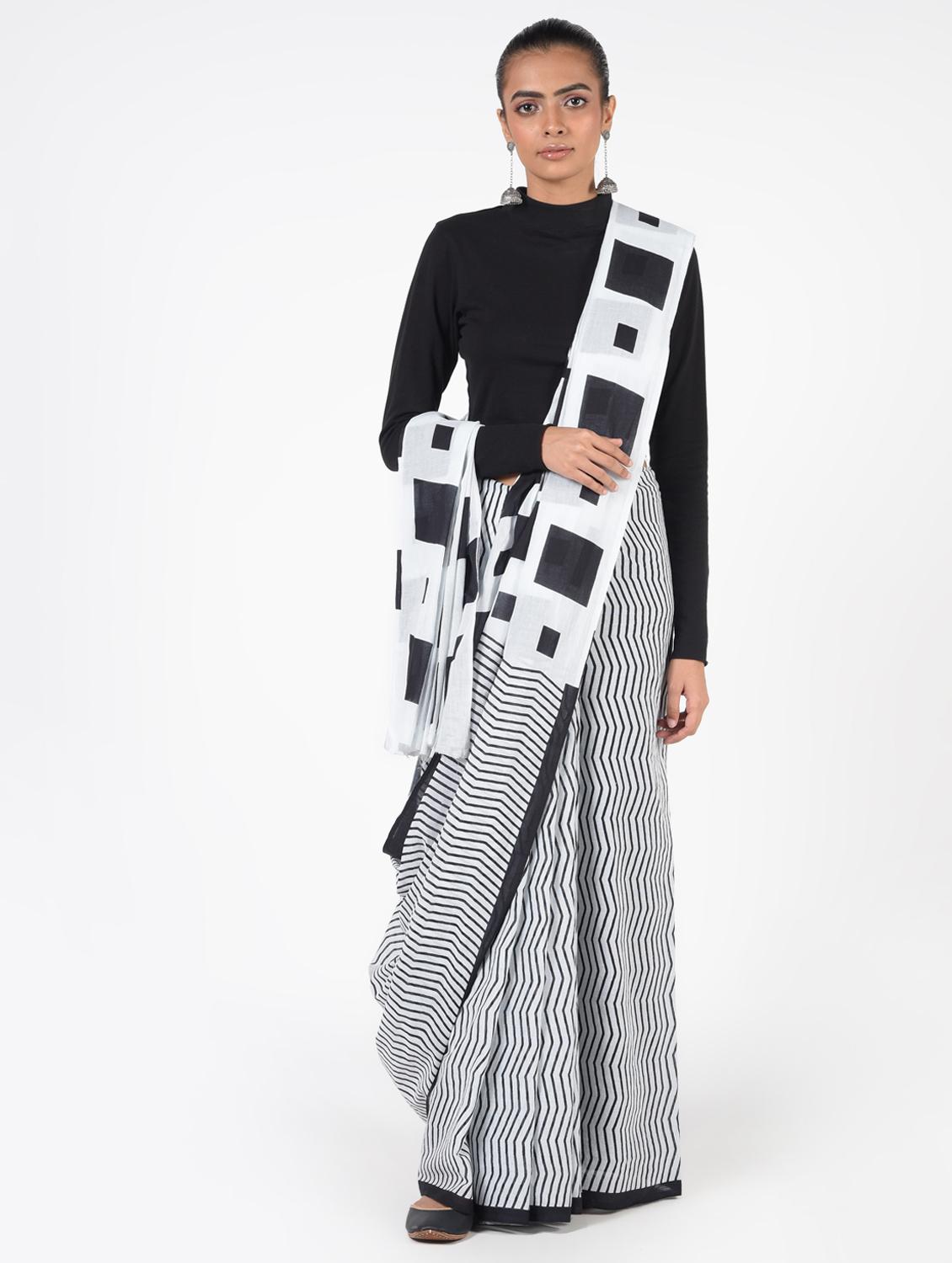 chevron printed saree with blouse - 16450371 - Zoom Image - 1