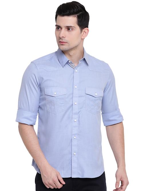 light blue solid casual shirt - 16451256 - Standard Image - 1