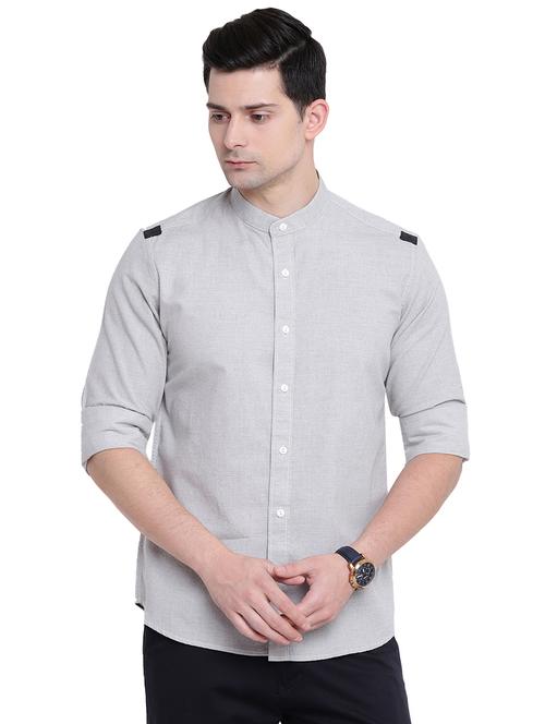 grey self design casual shirt - 16451261 - Standard Image - 1