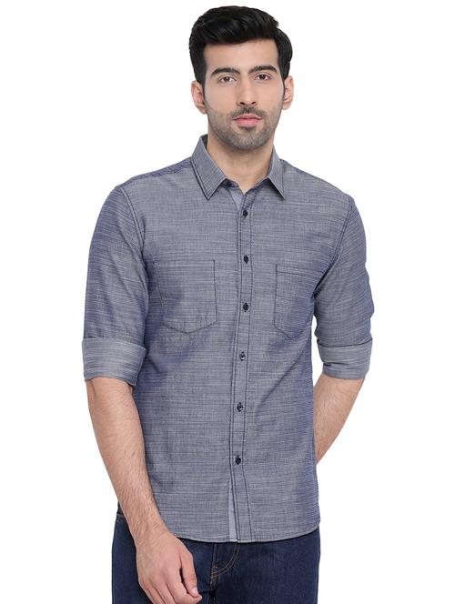 blue self design casual shirt - 16451264 - Standard Image - 1