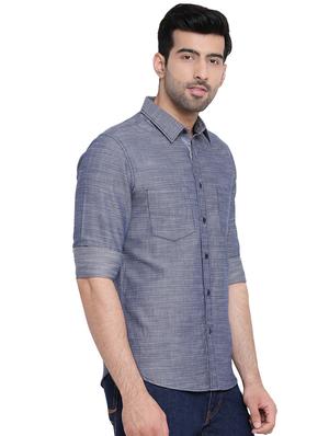 blue self design casual shirt - 16451264 - Standard Image - 2