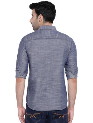 blue self design casual shirt - 16451264 - Standard Image - 3