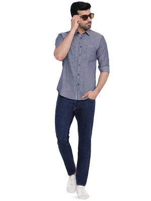 blue self design casual shirt - 16451264 - Standard Image - 4