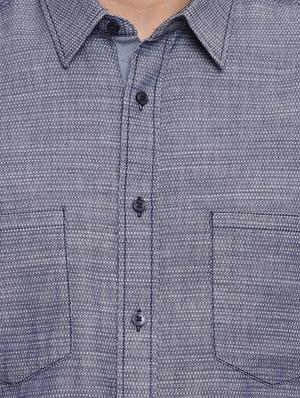 blue self design casual shirt - 16451264 - Standard Image - 5