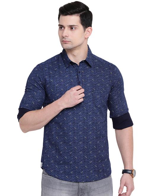 dark blue printed casual shirt - 16451282 - Standard Image - 1