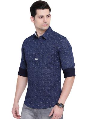 dark blue printed casual shirt - 16451282 - Standard Image - 2