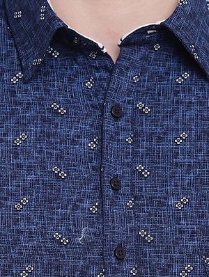 dark blue printed casual shirt - 16451282 - Standard Image - 5