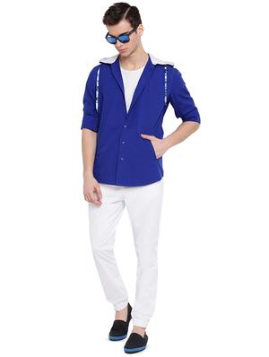 blue solid hooded casual shirt - 16451310 - Standard Image - 4